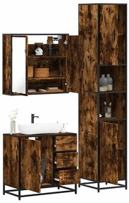 vidaXL Set mobilier de baie, 3 piese, stejar fumuriu, lemn prelucrat
