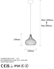 Lustră cu abajur din metal ø 22 cm Teldemia – Opviq lights