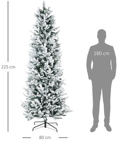 HOMCOM Pom de Craciun Artificial Inalt de 225cm,Decor de Sarbatori cu 988 Ramuri Inzapezite, Deschidere Automata, Baza de Otel, Verde