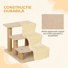 PawHut scară pentru câini cu 3 trepte, pentru câini și pisici de până la 4,5 kg, din catifea detașabilă și lavabilă, bej | Aosom Romania