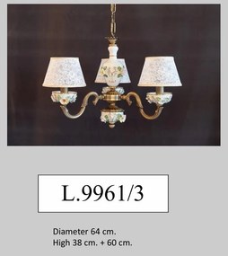 Lustra design italian cu 3 brate din alama si portelan colorat 9961
