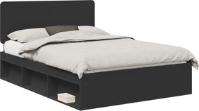 vidaXL Cadru de pat cu headboard Negru 140 x 200 cm Lemn de pin masiv