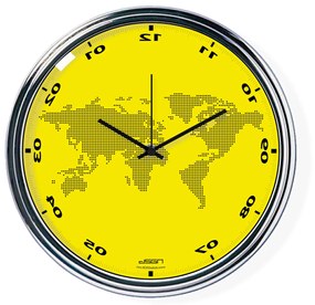 Ceas invers cu o hartă mondială - galben, diametru 32 cm | DSGN