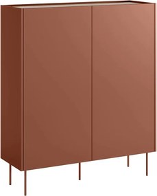 Comodă înaltă Desin 120 cm cu două uși și sertare ascunse - ceramic red / stejar nagano
