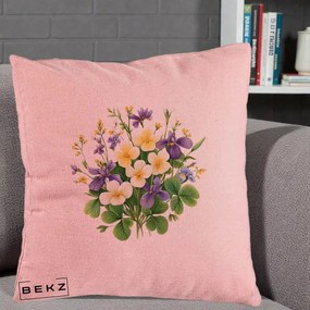 Perna Decorativa Viorele Iris Violet si Trifoi, 40x40 cm, Roz, Husa Detasabila, Perna Inclusa, BEKZ®