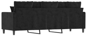 Canapea cu 3 locuri, Negru, 180 cm, catifea Negru, 198 x 77 x 80 cm