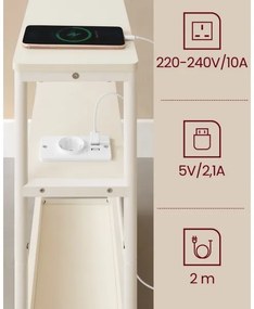 Noptieră ROD cu priză încorporată și porturi USB, alb/crem