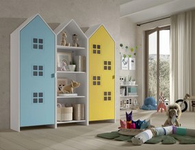 Set 3 dulapuri pentru copii Casami tip colibă de plajă – 1 deschis, 1 cu ușă Galben Strălucitor și 1 cu ușă Albastru – Vipack