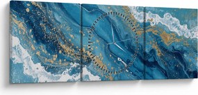 Tablou - Marmură bleu cu aur II. (cu ceas) (90x30 cm)