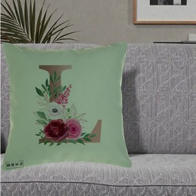 Cadou Personalizat - Perna Personalizata Monograma Rose Gold Litera L, 40x40 cm, Verde, Husa Detasabila, Perna Inclusa, BEKZ®