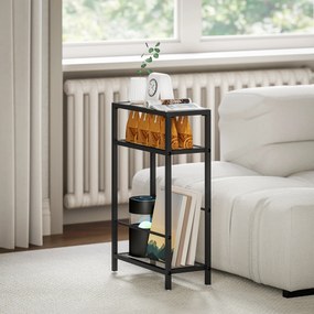 HOMCOM Măsuță de Cafea cu 3 Rafturi din Sticlă și Oțel 40x18x62 cm Negru | Aosom Romania