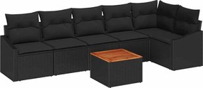 vidaXL Set de canapele pentru grădină 7 pcs Negru poliratan
