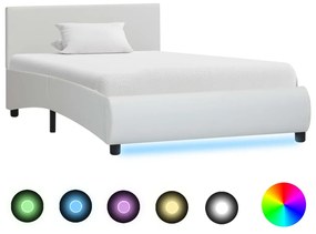 285486 vidaXL Cadru de pat cu LED, alb, 90 x 200 cm, piele ecologică