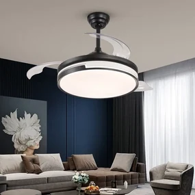 Ventilator Plafon LED cu Lumină în 3 Tonuri, Motor Cupru, Temporizare și Telecomandă, Negru