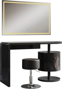 Masuta machiaj cu Oglinda LED si 2 Sertare pentru Cosmetice, Set Masa toaleta 120 cm, Negru, masuta cosmetica, vanity - SEN257
