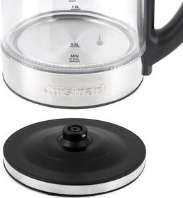 Cana electrica Cuisinart GK19E Double Glass, 3000 W, 1,7 l, 50-100°C, Baza rotativa la 360°, Comenzi tactile, Filtru, Indicator, Inox/Negru
