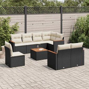 3226168 vidaXL Set mobilier de grădină cu perne, 9 piese, negru, poliratan