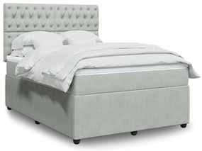 vidaXL Pat box spring cu saltea, gri deschis, 140x200 cm, catifea