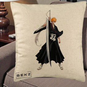 Perna Personalizata Bleach Ichigo Kurosaki Zangetsu, 40x40 cm, Bej, Husa Detasabila, Perna Inclusa, BEKZ®