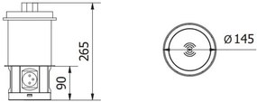 Priza incorporabila turn, 4 prize schuko, 2 porturi USB A, 2 porturi RJ45 cat 6, incarcare Wireless 5 W, cablu 1.5 m, neagra, GTV, Gaura Montaj 120mm