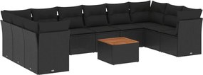 vidaXL Set canapele de grădină cu perne, 11 piese, negru, poliratan