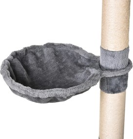 PawHut Stalp de zgarieturi pentru Pisici cu Cusca Hamac Patucuri Suspendate si Stalpi din Franghie Sisal Gri 60x40x154cm | Aosom Romania