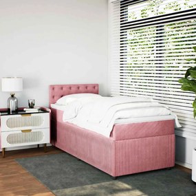 vidaXL Pat box spring cu saltea, roz, 100x200 cm, catifea