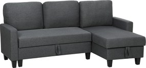 HOMCOM Canapea Extensibilă cu 3 Locuri cu Șezlong și Spațiu de Depozitare, 197x129x85 cm, Gri Închis | Aosom Romania