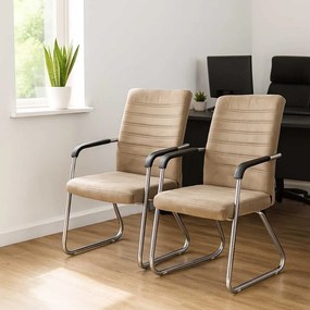 Scaun vizitator bej OFF 833V din catifea cu cadru metalic cromat