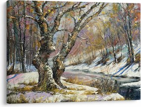 Tablou cu peisaj de iarnă pictat (70x50 cm)