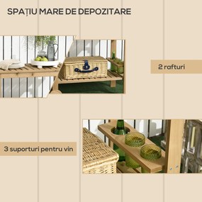 Outsunny Carucior de Grădină cu Roți din Lemn de Brad, Carucior de Servire cu Rafturi din Șipci, 2 Rafturi, 3 Suporturi pentru Sticle și Mâner, pentru Grădină Terasă Patio 95x47x74 cm, Culoare Lemn | Aosom Romania