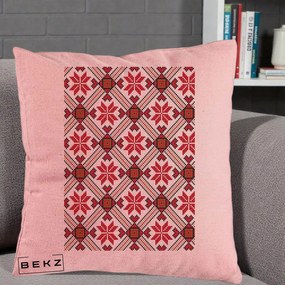 Perna Personalizata Motiv Traditional Ie Romaneasca Rosu, 40x40 cm, Roz, Husa Detasabila, Perna Inclusa, BEKZ®