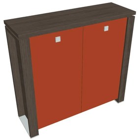 Dulap mediu Verno+ 140 x 46 x 130 cm, uși de sticlă, stejar antracit / portocaliu