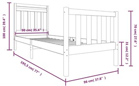 Cadru de pat Single 3FT, gri, 90x190 cm, lemn masiv Gri, 90 x 190 cm