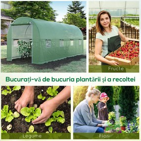 Outsunny Sera tip tunel de Gradina, pentru plante, legume, fructe cu Structura din Otel, Ferestre si Usa, Verde | Aosom Romania