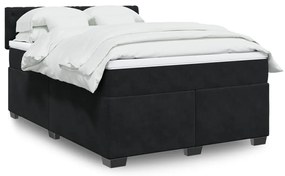 vidaXL Pat box spring cu saltea, negru, 140x200 cm, catifea