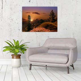 Tablou pe sticlă naturii cu apus de soare (70x50 cm)