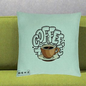 Perna Personalizata COFFEE cu Cana, 40x40 cm, Verde Menta, Husa Detasabila, Perna Inclusa, BEKZ®