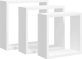 vidaXL Rafturi cub de perete, 3 buc., alb, MDF
