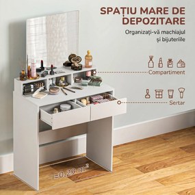 HOMCOM Masă de toaletă cu oglindă, 2 sertare, 3 compartimente, compactă, pentru dormitor, albă | Aosom Romania