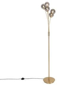 Lampa de podea moderna aurie cu 5 lumini cu sticla fumurie - Atena