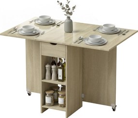 HOMCOM Masă pliabilă pentru 2-4 persoane, masă cu roți și compartiment deschis și sertar, ideală pentru spații mici, lemn natural | Aosom Romania