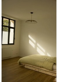 Pat în culoare naturală din lemn masiv de pin cu spațiu de depozitare și somieră 90x200 cm Kanso – Karup Design