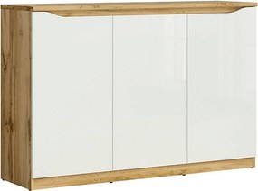 Comoda NUIS, alb lucios/stejar, 135x40x92 cm