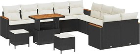 vidaXL Set de canapele pentru grădină cu pernă 13 pcs Negru poliratan