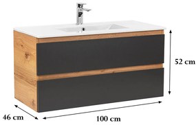 Dulap inferior Vario Forte 100 cu lavoar stejar-antracit