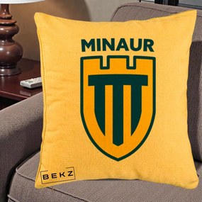 Perna Personalizata Minaur Baia Mare Fotbal, 40x40 cm, Galben, Husa Detasabila, Perna Inclusa, BEKZ®