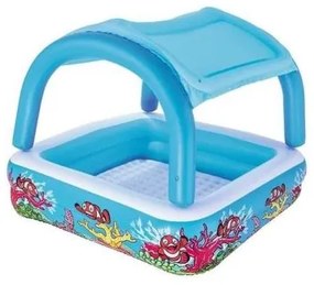 Piscina gonflabila pentru copii, patrata, cu acoperis, model coral, 147x147x122 cm, bestway