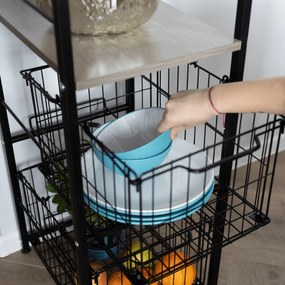 Etajeră cu 5 rânduri cu 2 coşuri, negru/natural, RATTO