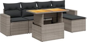 vidaXL Set mobilier grădină cu perne, 6 piese, gri, poliratan
